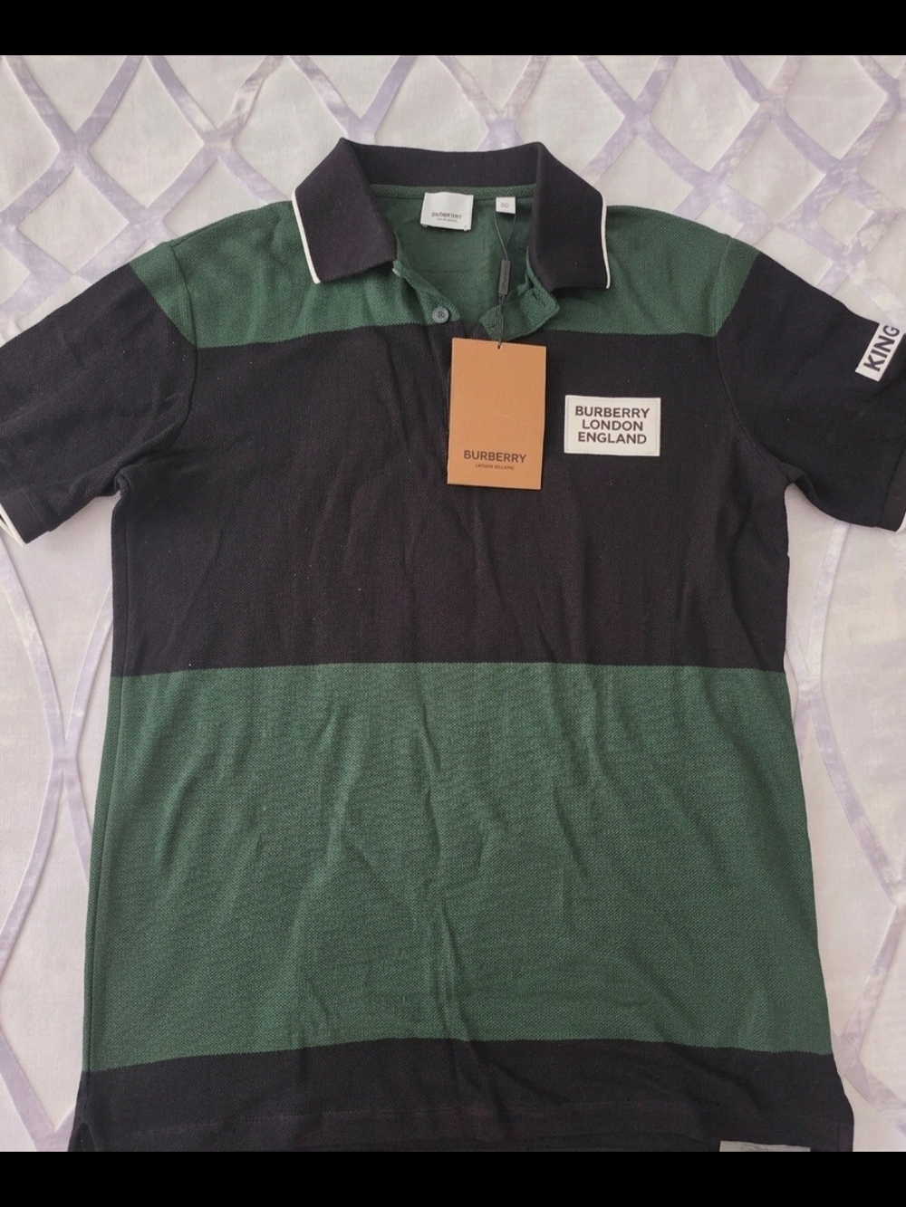 Burberry Authentic Logo Appliqué Striped Cotton Polo Shirt, New with Tag, Size M